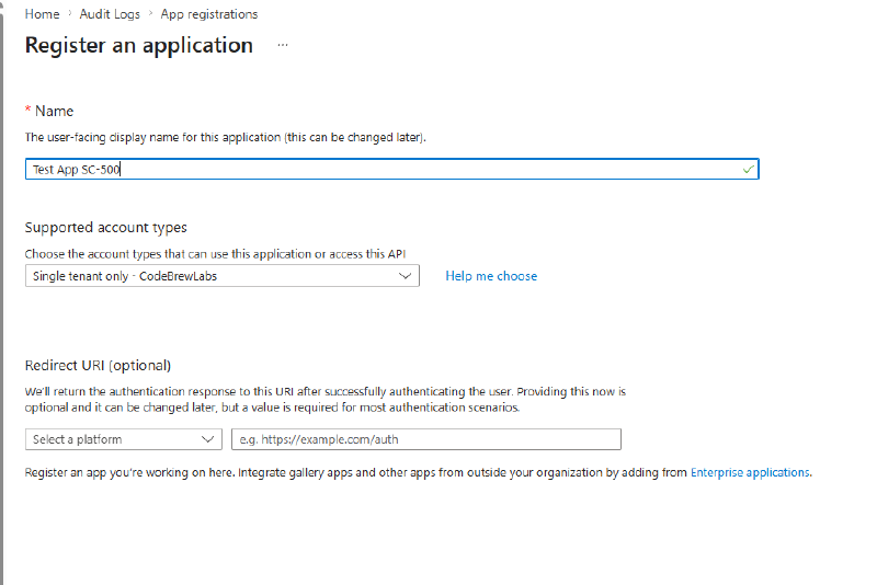 Register an application form