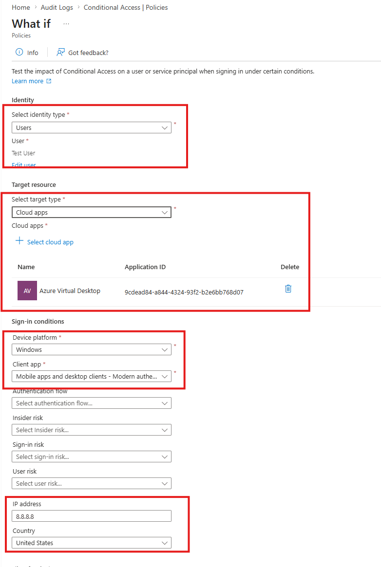 What If configured for a US sign-in