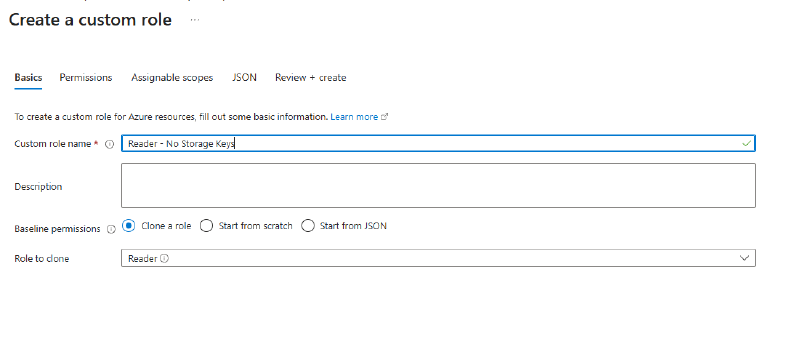 Create a custom role Basics tab, cloning Reader