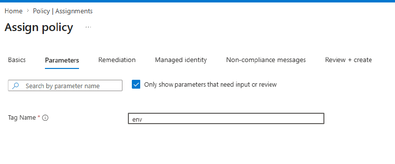Parameters tab with tag name env