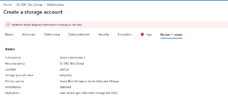 Validation failed banner caused by the tag policy