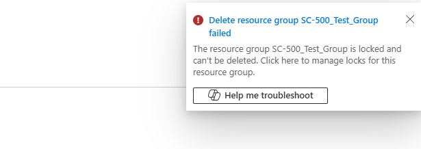 Delete resource group failed because of the lock