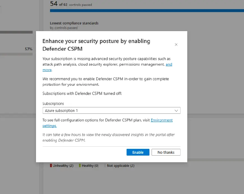 Enable Defender CSPM modal