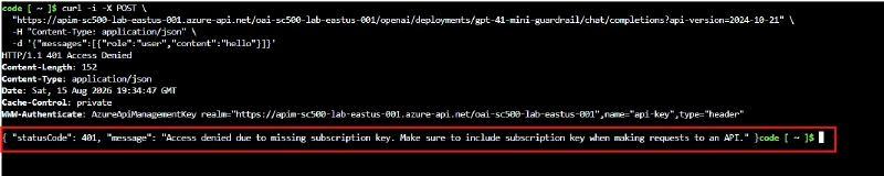 curl returning HTTP 401 Access Denied with a missing subscription key message