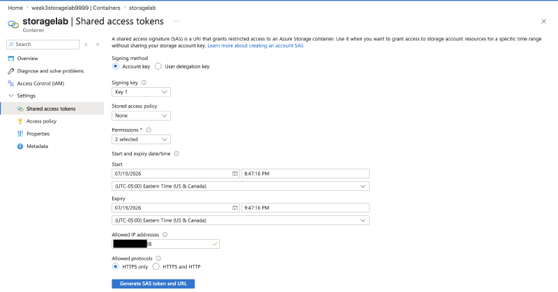 The generated service SAS URL