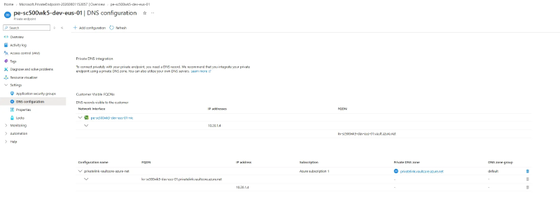 Private endpoint DNS configuration