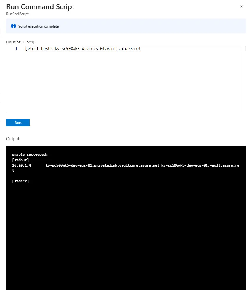 Run command resolving the vault to a private address