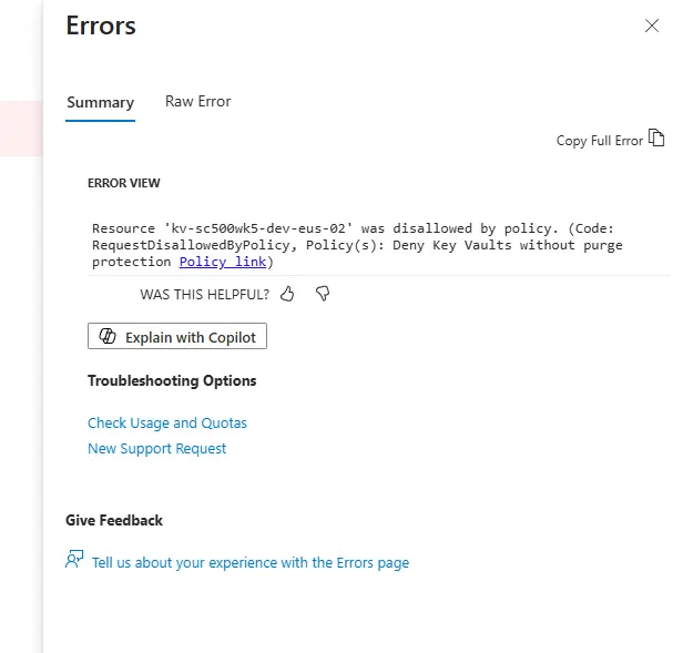 Deployment disallowed by policy