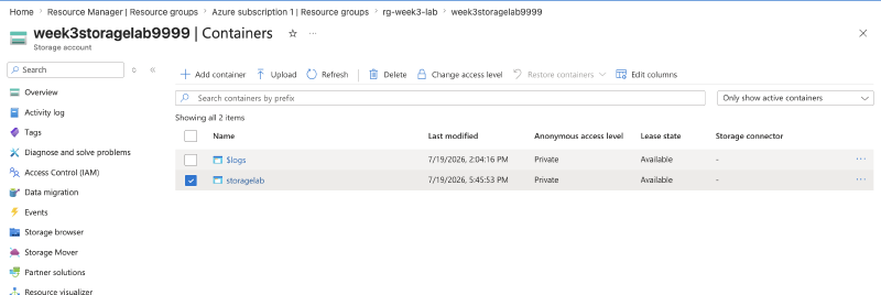 Creating the storagelab blob container