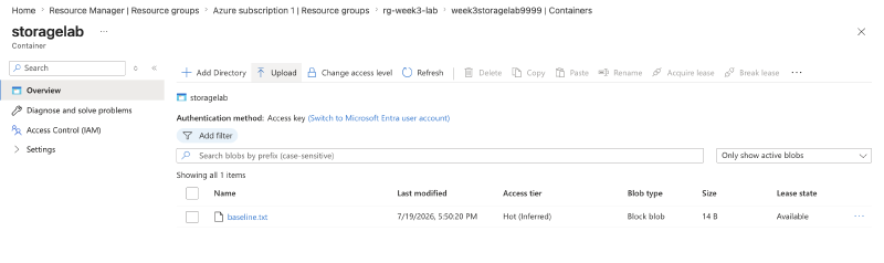 Uploading a test file into the container