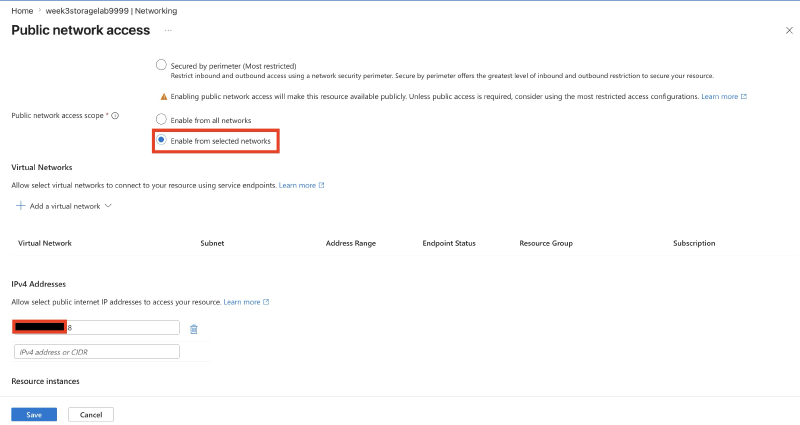 Setting the storage firewall default action to Deny