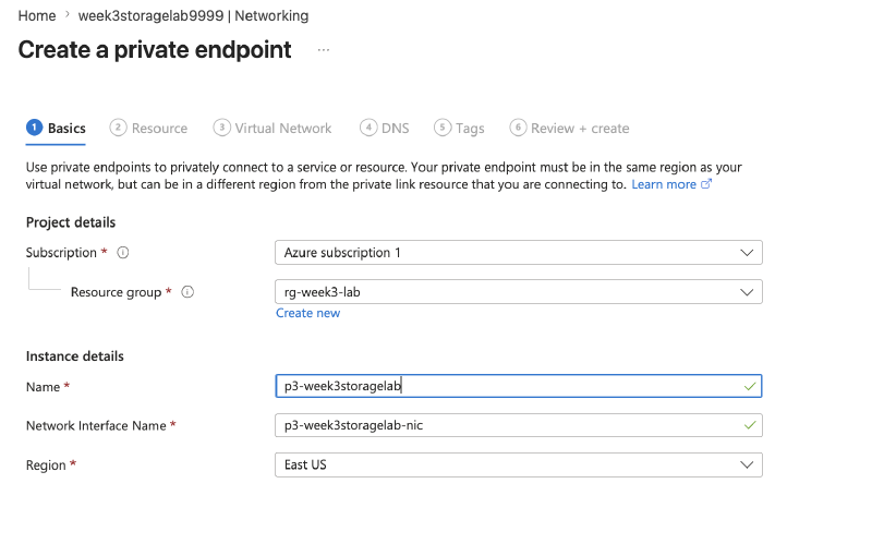 Private endpoint basics tab