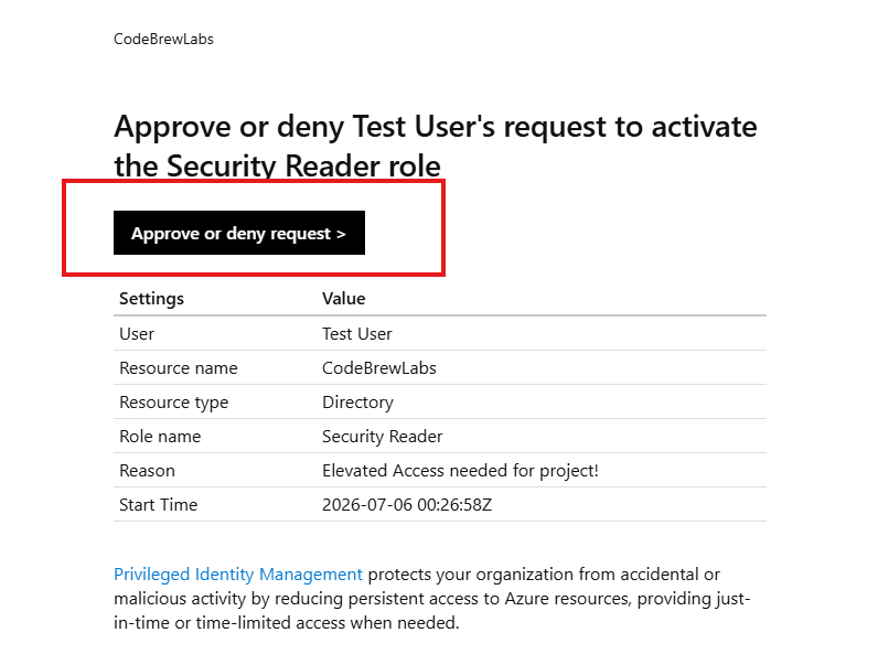 Approval request email