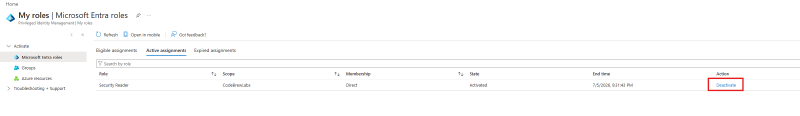 Active assignment with the Deactivate option