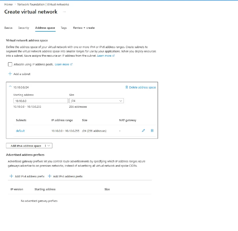 Virtual network address space