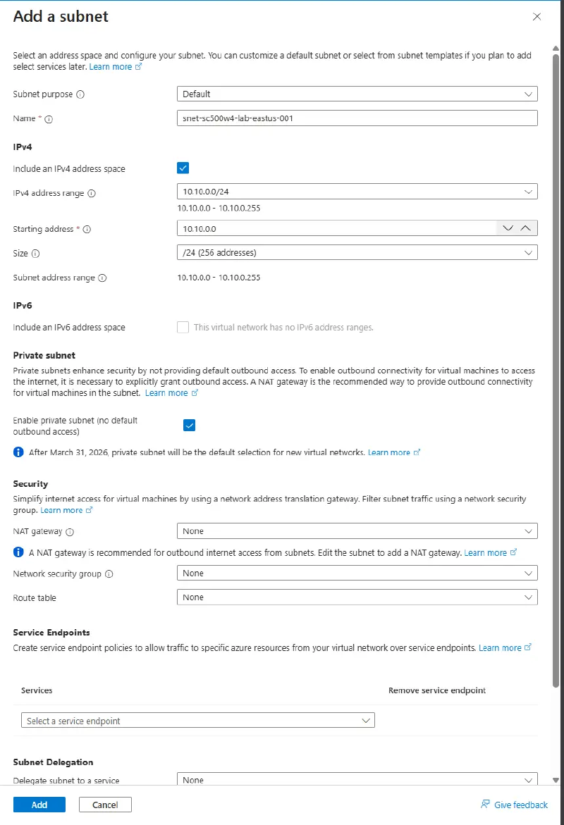 Subnet with private subnet enabled
