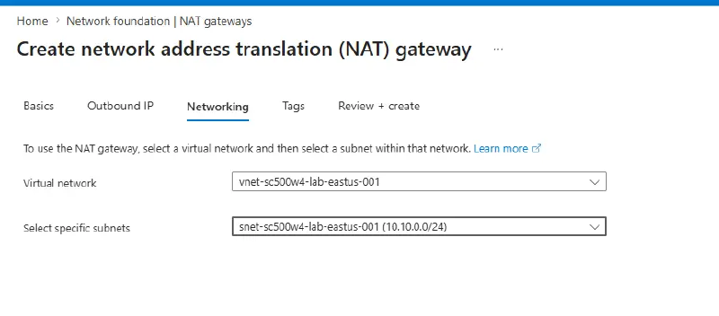 NAT gateway subnet selection