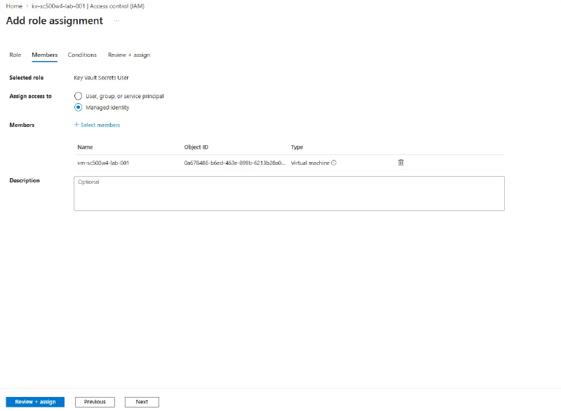 Selecting the VM&rsquo;s managed identity as a member