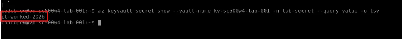 The secret value returned on the VM