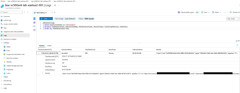 AZKVAuditLogs returning a SecretGet with status 200