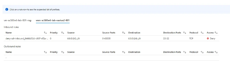 Effective security rules, network manager tab